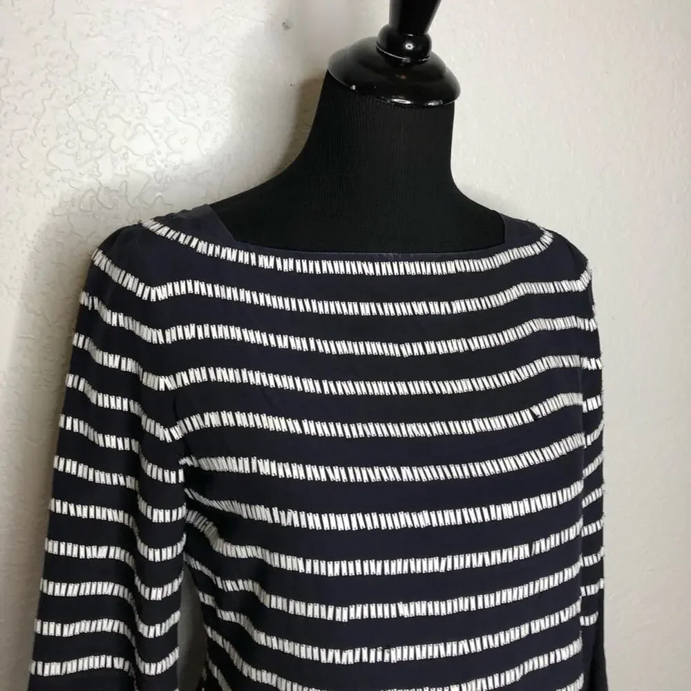 Tory‎ Burch navy blue white rectangle sequin silk top size 4